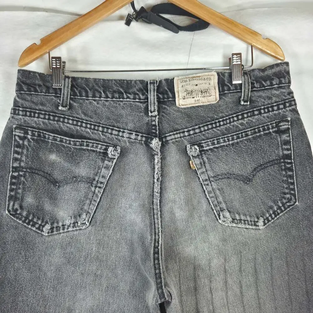 Vintage 90s Levis 545 Orange Tab Jeans Mens 38x28 Black USA Saddle Distressed